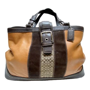 Coach Hampton Stripe Satchel F11346 Leather Suede Large Shoulder Bag Tote Rare - Picture 1 of 23
