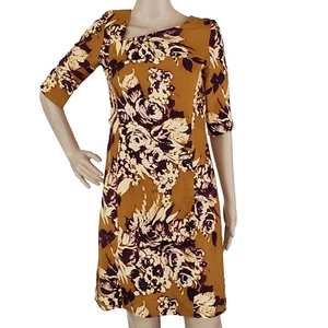 Vintage Etcetera Floral Dress Women's M Brown Lined Short Sleeve Fitted Back Zip - Picture 1 of 17