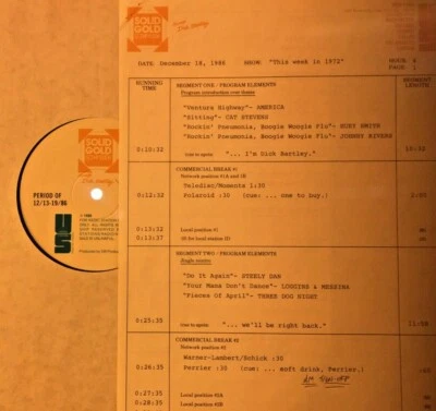 RADIO SHOW:12/18/86 THIS WK '72 AMERICA, CAT STEVENS, HUEY SMITH,AL GREEN,4 TOPS - Image 1 of 2