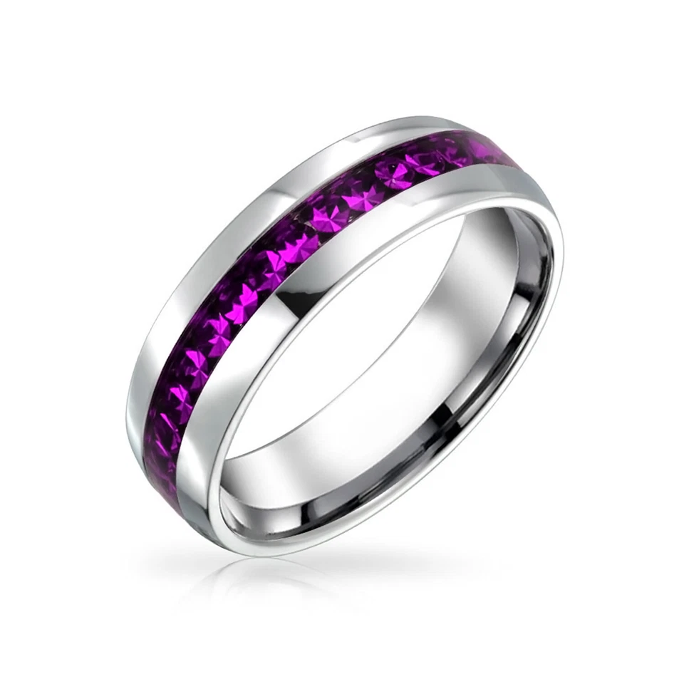 Personalizar Anillo de Banda de Eternidad de Cristal Conjunto de Canales Unisex Acero Inoxidable Plateado Foto 1 de 4