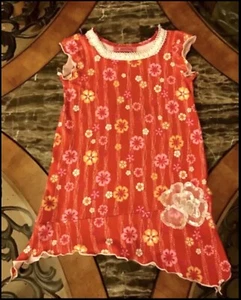 Vestido Pullover Rojo Sin Mangas Mini Corto Calce Recto Flores Hippy Niño Pequeño 4T - Imagen 1 de 5