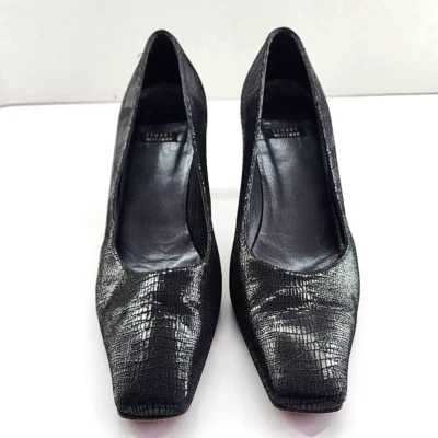 Stuart Weitzman Leather Shoes Womens Size 9B Black Pumps Lace 3" Heels - Image 1 of 4