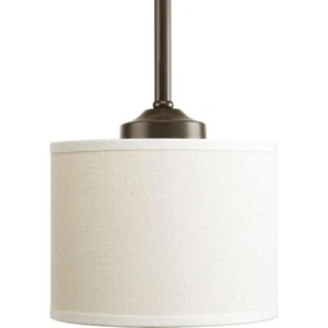 Progress Lighting Mini-Pendant 6.5" 1-Light Beige Linen Shade Antique Bronze - Picture 1 of 6