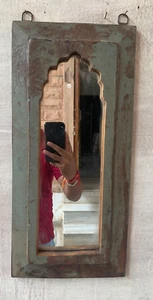 Indian Hand Carved Antique Mirror Vintage Wall Hanging Frame Rustic Design Panel - Picture 1 of 11