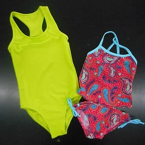 Girls Unbranded Green 1PC. & Multi-Colored 2PC. Swimsuits Sizes 3T & 5/6 - Picture 1 of 5