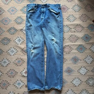 Levi's Jeans Men's 38x34 (36x32) 501 Light Wash Denim Cowboy Workwear Fade - Picture 1 of 7