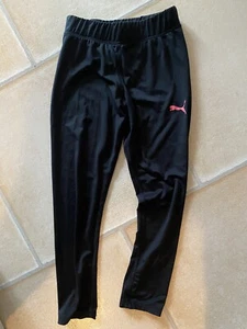 Girls Puma black legging Pants Size 7 w pink puma symbol stretch - Picture 1 of 5