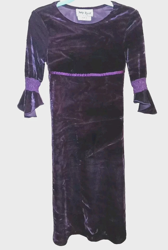 复古 Y2K 女孩紫色天鹅绒连衣裙 6 码踝长 Amy Byer California — 第 1/4 张图片