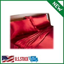LUXURY Cal Queen Flat Fitted Satin Bed Sheets Silk Pillowcase Smooth Bedding Se
