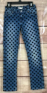 Levi's Girl 10R 711 Skinny Blue Denim Jeans Velour Polka Dot Adjust Waist Logo - Picture 1 of 13