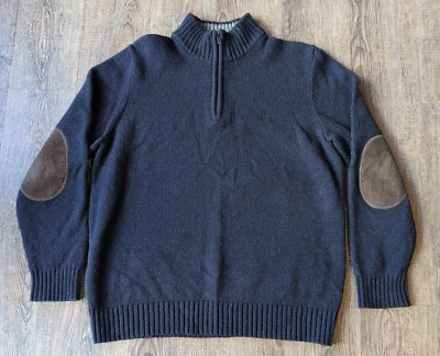 LL Bean Sweater Mens Large Shetland Wool Knit 1/4 Zip Pullover Elbow Patches  - Image 1 of 4