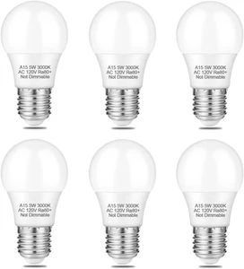 NETEHA 6 Pack A15 5W 120V E26 Base LED Refrigerator 6 Pack, 3000k Warm White  - Picture 1 of 6