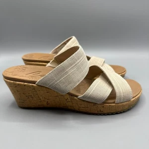 Skechers Sandals Womens Beverlee Canyon Slip On Wedge Slide Beige Size 8 - Picture 1 of 10