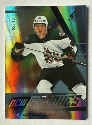 LOGAN COOLEY 2023-24 SP Game Used /10 SSP New Grooves #05/10 Rookie RC UD #NG-19 - Image 1 of 3
