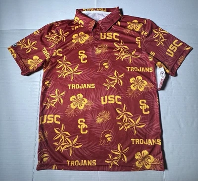 NUEVO CON ETIQUETAS USC Trojans Reyn Spooner Performance Polo Floral Rojo Dorado Hombres Talla Pequeña Foto 1 de 4