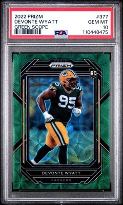 2022 PRIZM #377 DEVONTE WYATT GREEN SCOPE 48/75 ROOKIE CARD PACKERS RC PSA 10 - Image 1 of 2