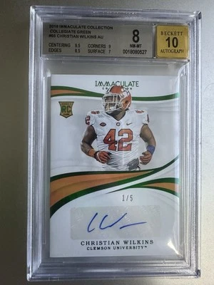 2019 Panini Immaculate Green Christian Wilkins Ultra Rare RC 1/5 BGS 8 Auto 10 - Image 1 of 2