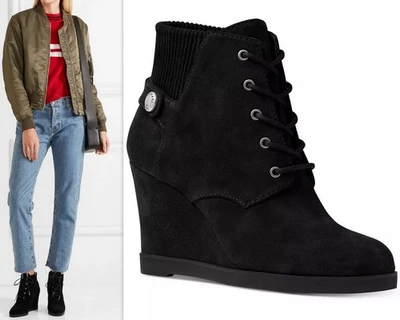 MICHAEL KORS Mujer 6M Negro Gamuza Cuero Carrigan Cordones Cuña Botines NUEVO Foto 1 de 4