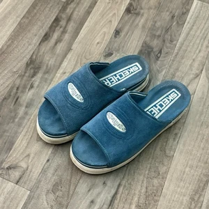 Skechers Vintage retro y2k 90s Ocean blue suede platform slides - Picture 1 of 6