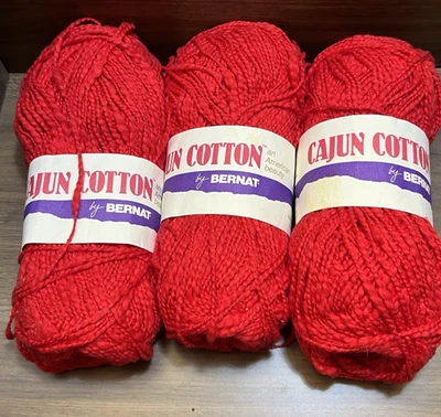 Bernat CAJUN COTTON Yarn SCARLET 100 % Cotton 3.5oz / 180yds ea. Set of 3 - Image 1 of 4