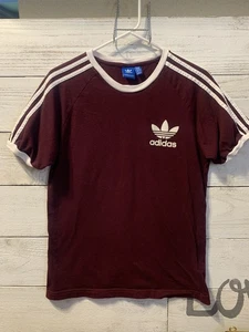 EUC klassisches Adidas Track T-Shirt weinrot & weiß mit drei Streifen Größe Medium - Bild 1 von 6