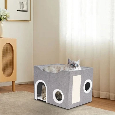 Cat House Large Indoor Cats Bed Cute Modern Cat Condo Shelter Foldable - Image 1 of 4
