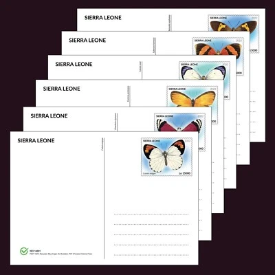 Tarjetas de papelería Butterflies MNH 2022 Sierra Leona 6 tarjetas papel 100 % reciclado Foto 1 de 4