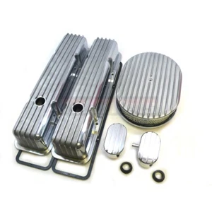 SBC Chevy 12" Limpiador de Aire Aluminio Motor Vestir Kit Cubiertas de Válvula Alta 283-400 - Imagen 1 de 11