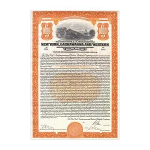 New York Lackawanna & Western Railway Bond // $1,000 // Orange // 1920s - Picture 1 of 2