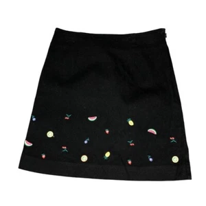 Talbots Skirt Girls 7 Black Fruit Embroidery Side Zip Stretch Pink Yellow Casual - Picture 1 of 6