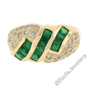 18k Gold 1.65ctw Square Step Cut Emerald w/ Diamond Domed Statement Band Ring - Picture 1 of 9