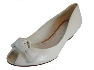 The Seller 3590 Women’s Leather Italian Designer Peep Toe Flat Shoes, Beige - Picture 1 of 1