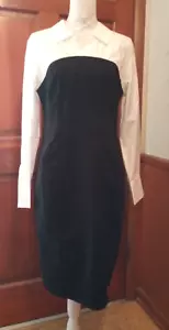 Cato Size 14 Blk/White Dress Long Sleeve Collared 7" Slit in Back Shape Forming - Picture 1 of 6