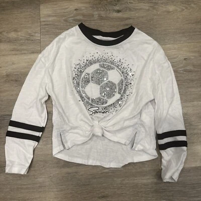Justice Active Girls Soccer Shirt. Glitter silver and white. long sleeve size 6 - Image 1 of 4