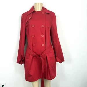 JM Collection Women’s Size Petite Large Red Trench Coat Pockets Lined - Picture 1 of 10