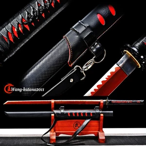 Black Leather Ninjato Red 1095 Steel Japanese Ninja Straight Sword with Straps  - Picture 1 of 12