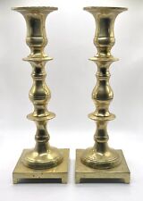 Vintage Unpolished Pair Candle Holders Threaded Square Footed Base