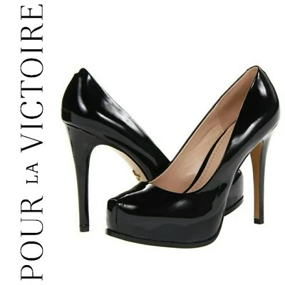 POUR LA VICTOIRE Black  Patent Leather Platform Pumps - Sz 8.5 - PERFECT - Image 1 of 4