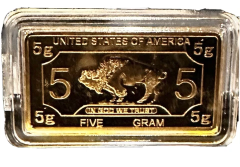 5 Gram - Gold Buffalo Bullion Bar .999 Fine 24k Cover