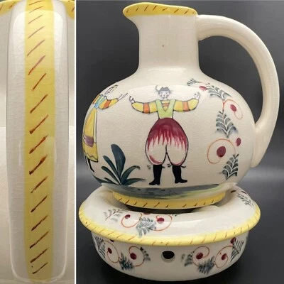 Quimper Folk Art Pitcher Jug with Candle Warmer Hand Painted Made in France 6cup - Image 1 of 4