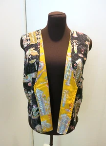 Chaleco Reversible Vintage Años 90 Hecho a Mano Negro Amarillo Multicolor Motivo Egipcio Med - Imagen 1 de 16