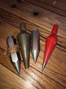 Vintage Plumb Bobs Lot Of 4 Brass Steel 16 Oz 8 Oz Missing Tip - Picture 1 of 4