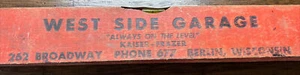 Berlin Wisconsin WEST SIDE GARAGE KAISER FRAZER Advertise Level Auto GREEN LAKE - Picture 1 of 8