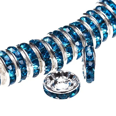 100 pcs Czech Crystal Rhinestone Silver Rondelle Spacer Beads 4,5,6,8,10,12mm - Image 1 of 3
