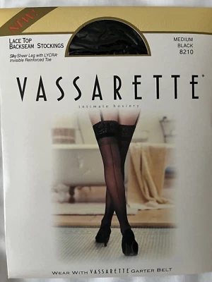 Vassarette Top Encaje Costura Trasera Medias Negro Talla Med, 8210, Nuevo en Paquete Foto 1 de 4