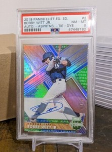 2019 Elite Extra Edition Bobby Witt Jr. /10 Asp Tie-Dye OC Auto RC Royals PSA 8