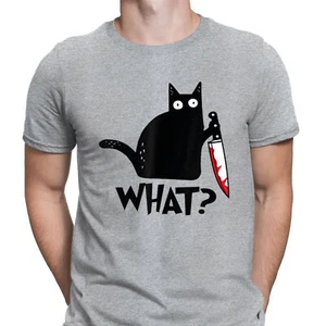 What Cat With Knife Funny Gift Retro Vintage Mens T-Shirts Tee Top #D - Picture 1 of 2