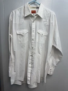 Vtg Ely Plains Pearl Snap Western Shirt Men’s Size 18 34/35 White Long Sleeve - Picture 1 of 9