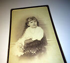 Antique CDV Adorable Girl W/ Chubby Cheeks Holding Flowers Victorian White Dress