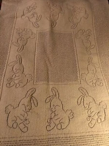 Vintage Receiving Baby Blanket Bunny Rabbit Soft Lovey Yellow 35” x 23” EUC - Picture 1 of 5